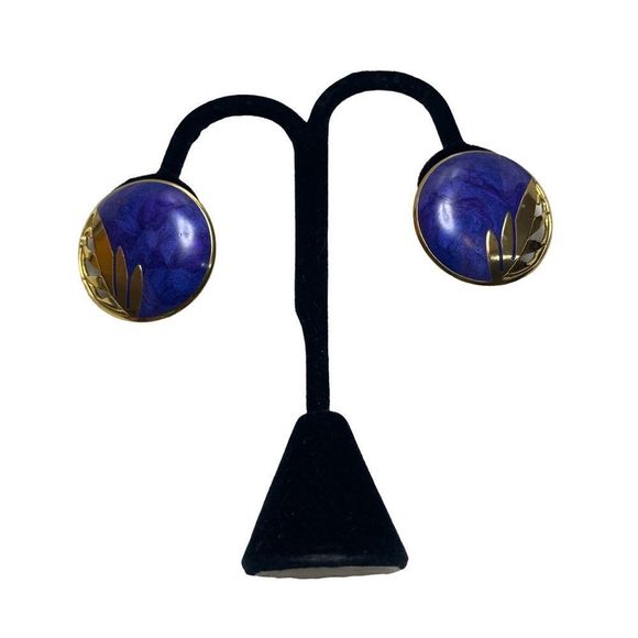 Vintage 80’s Berébi Gold And Purple Enamel Earrings - Picture 7 of 10